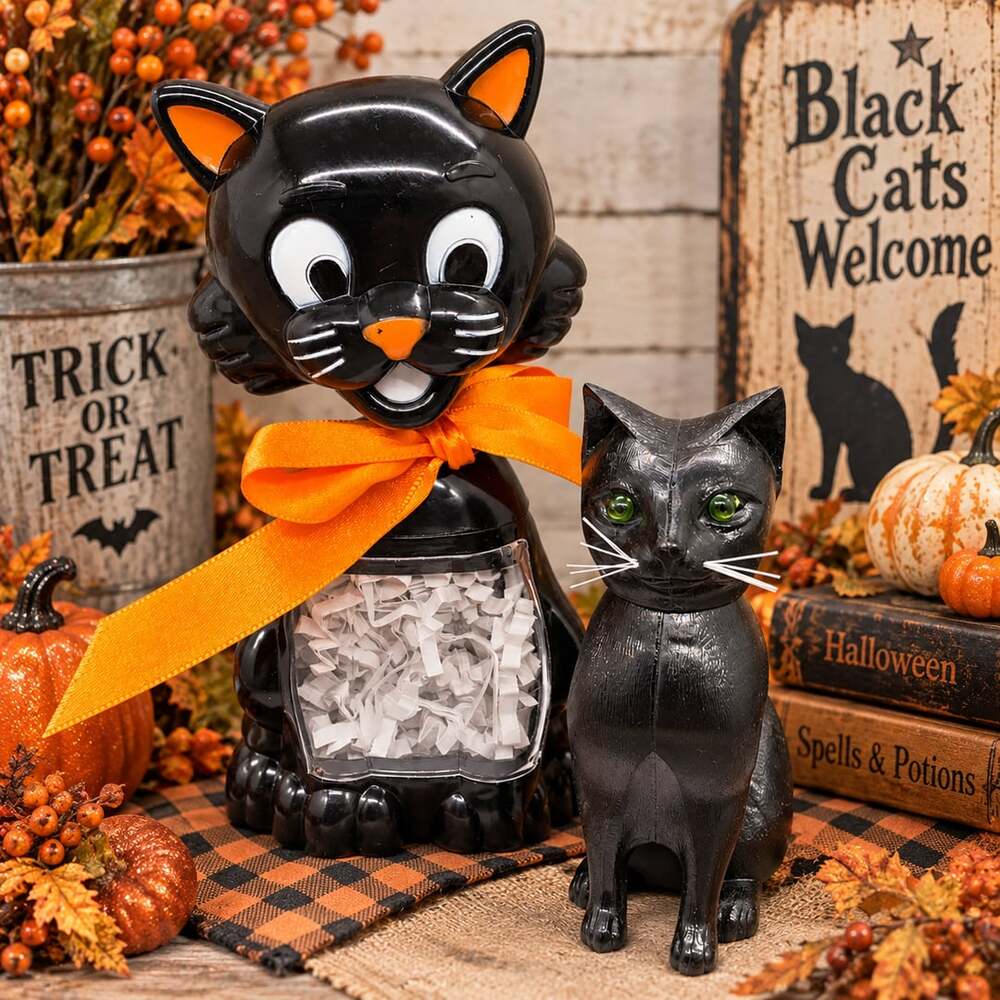 SCM Designs Halloween Black Cat Candy Container Bobblehead Nodder Figurine Lot